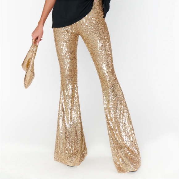 Show Me Your MuMu Pants - Show Me Your Mumu Mercury Bells gold sequin flare pants